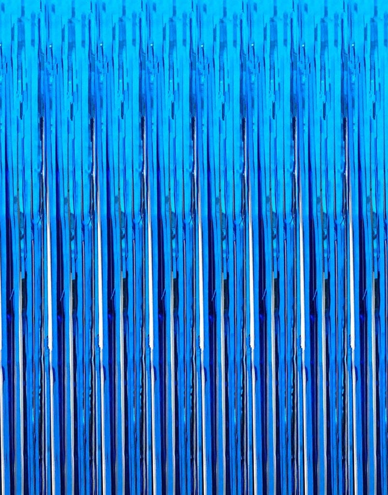 i-CHONY 2 Pcs 3.2ft x 8.2ft Shiny Blue Metallic Tinsel Foil Fringe Curtains Photo Booth Backdrop for Birthday Wedding Holiday Celebration Bachelorette Party DÃ©cor - Image 1